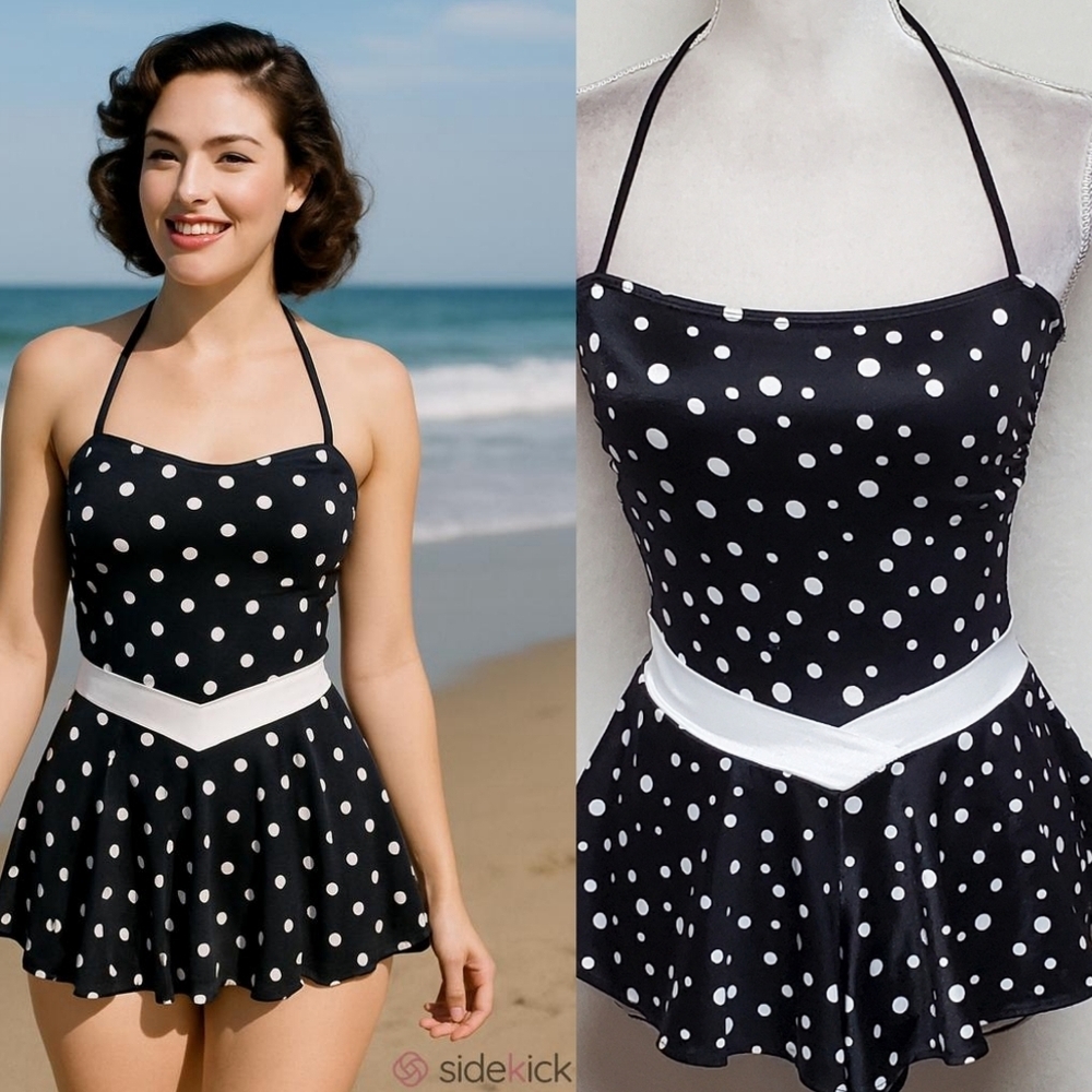 60s Vintage Sun Streak Union Made Rockabilly Pin-up Polka Halter Shorts Swimsuit
